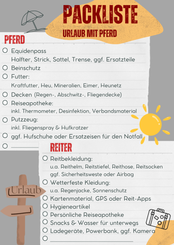 Checkliste für Reiturlaub – Ausrüstung für Pferd und Reiter Checkliste für Reiturlaub – Ausrüstung für Pferd und Reiter