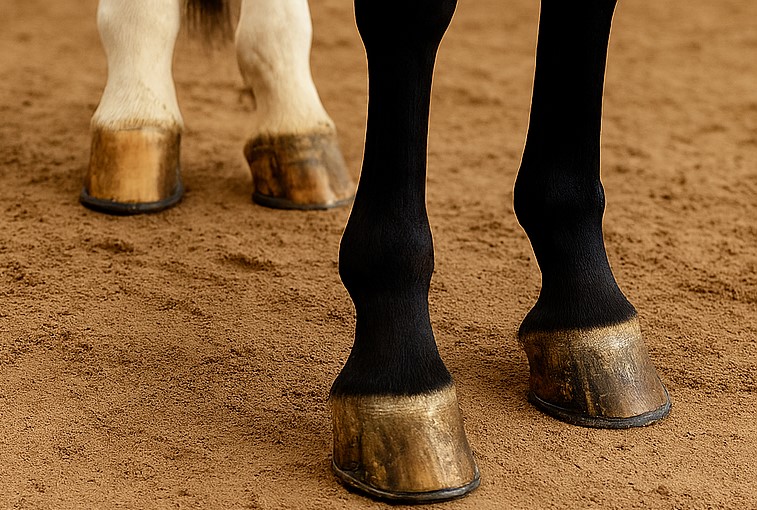 Pferd steht auf Sand-Lehm-Gemisch.