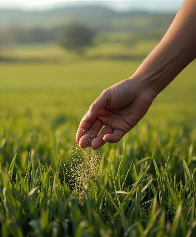 Zur Weidepflege wird der Rasen nachgesät.