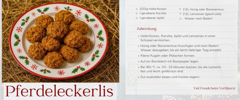 Feiertage im Stall: Mit selbstgemachten Pferdeleckerli Freude schenken.